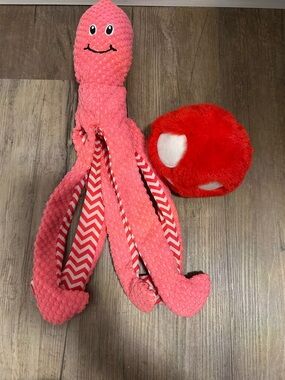 Plush Pink Octopus Soft Toy with Red Ball